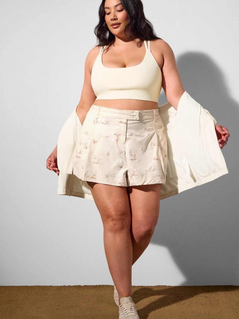 Fabletics Cream High-Rise Athletic Shorts